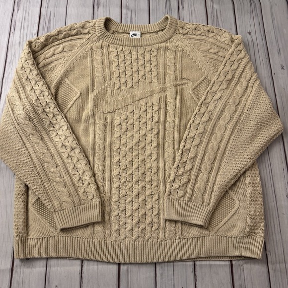 Nike Other - Nike Sweater Men's XXL Sportswear Life Cable‎ Knit Rattan Cream Wool Swoosh Logo
